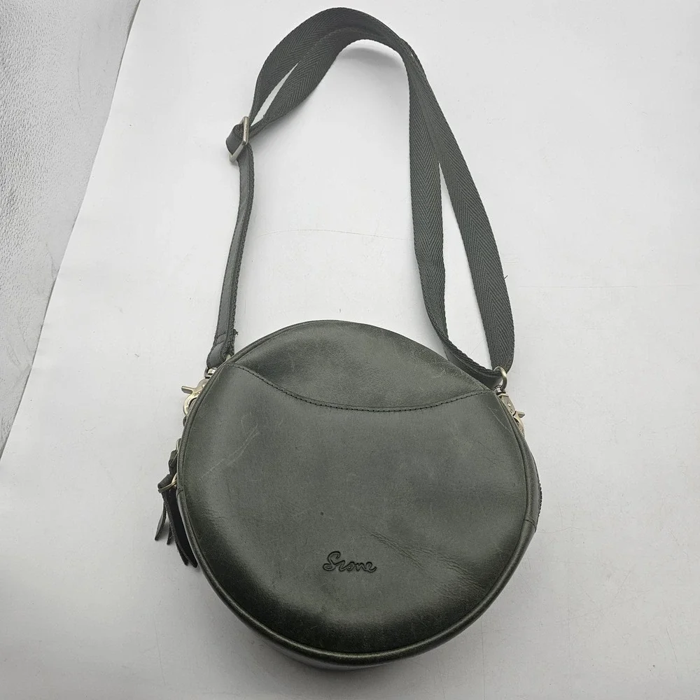 S-ZONE Crossbody Purse Womens Small Green Leather Round Circle Bag Zip